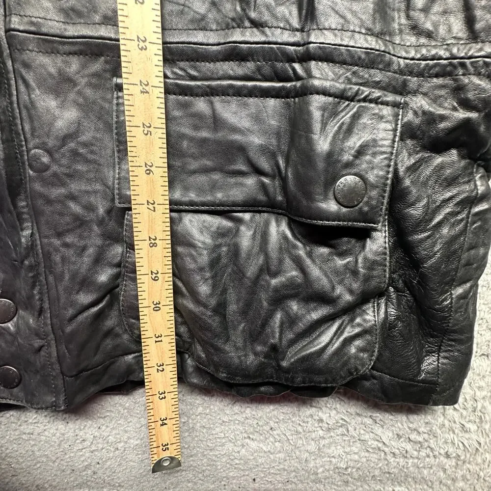Vintage 90s Nautica Genuine Leather Red Lined Coat Mens 48 XL Hooded Pockets